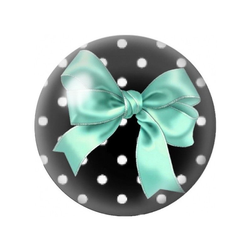 Cabochon en Verre Illustré Nœud Turquoise sur Fond Noir à Pois 12 à 25mm
