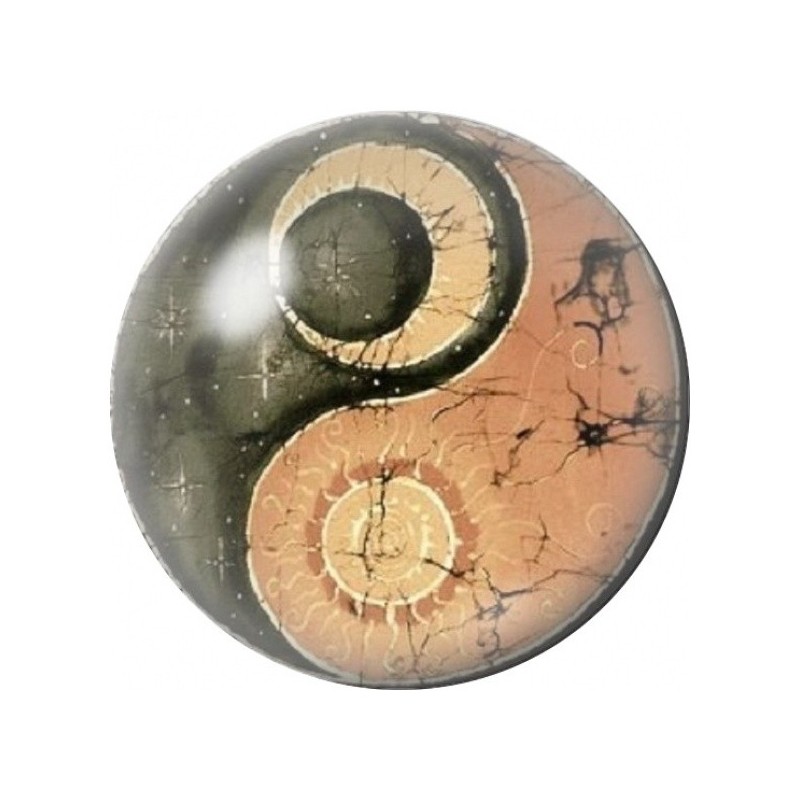 Cabochon en Verre Illustré Yin Yang Soleil et Lune Antique 12 à 25mm