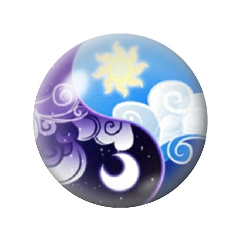 Cabochon en Verre Illustré Yin Yang Soleil Lune et Nuages 12 à 25mm
