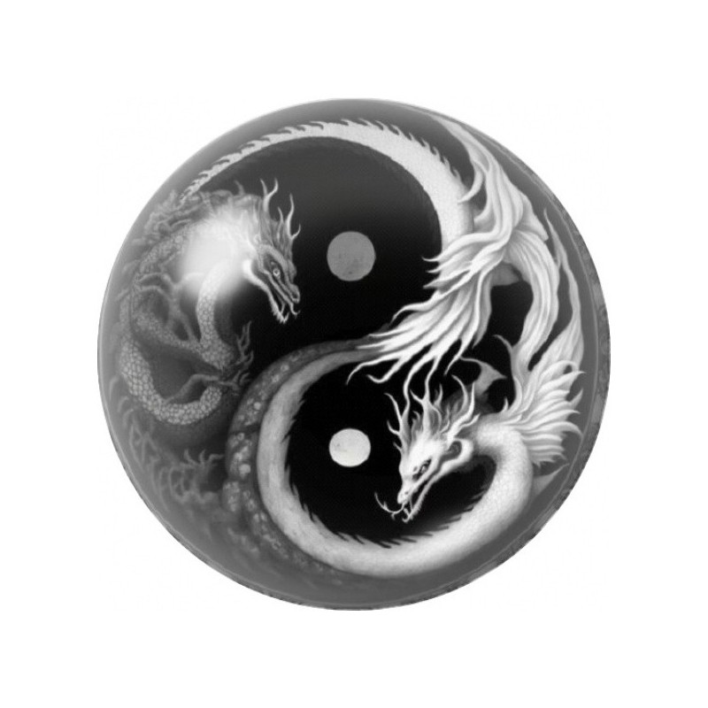 Cabochon en Verre Illustré Yin Yang Dragons Noir et Blanc 12 à 25mm