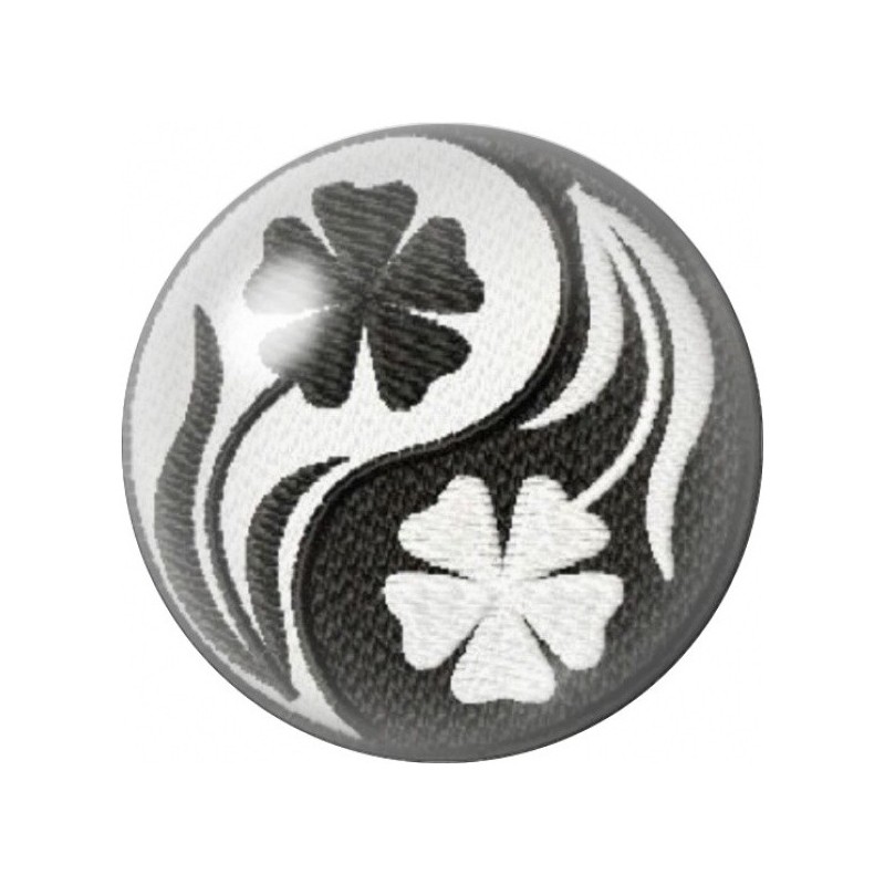 Cabochon en Verre Illustré Yin Yang Fleurs Noir et Blanc 12 à 25mm