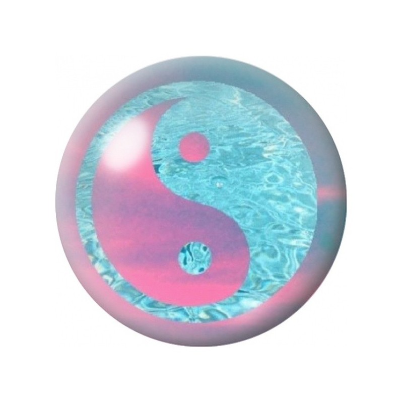 Cabochon en Verre Illustré Yin Yang Rose et Turquoise 12 à 25mm
