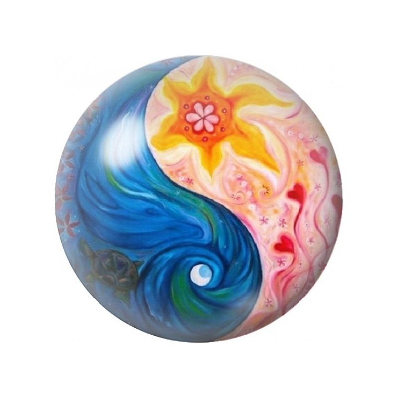Cabochon en Verre Illustré Yin Yang Soleil et Lune Colorés 12 à 25mm