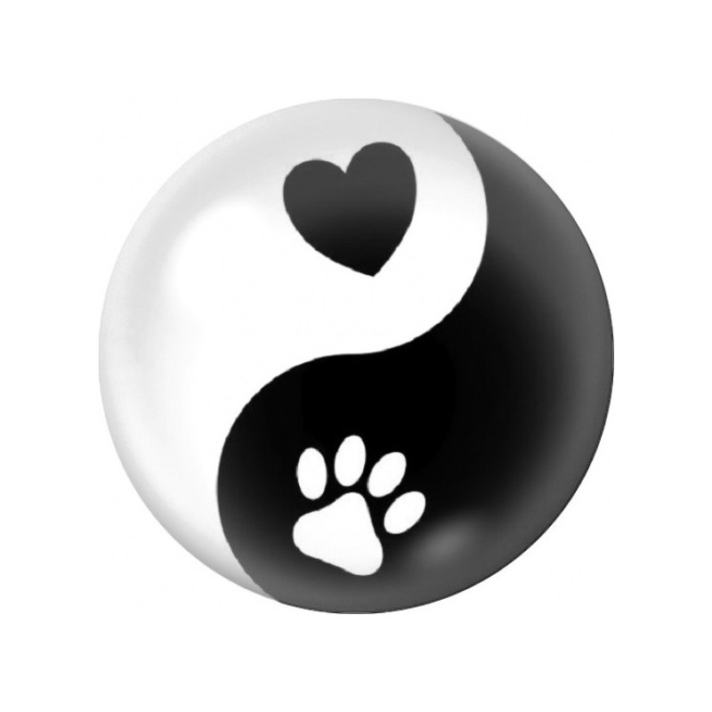 Cabochon en Verre Illustré Yin Yang Cœur et Patte 12 à 25mm