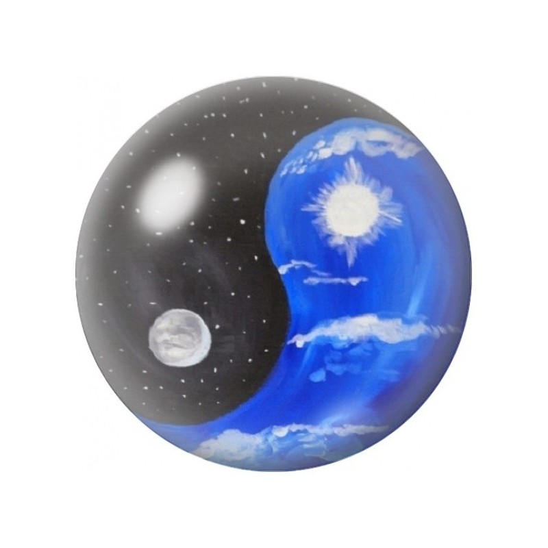 Cabochon en Verre Illustré Yin Yang Lune et Ciel Bleu 12 à 25mm