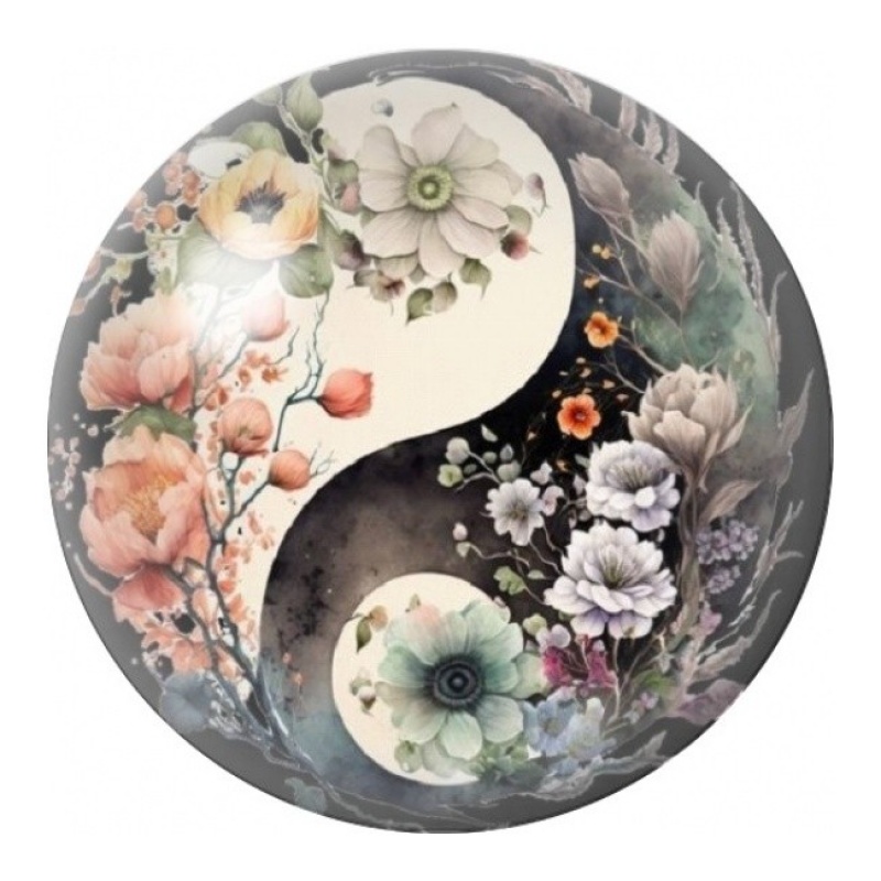 Cabochon en Verre Illustré Yin Yang Fleurs Pastel 12 à 25mm