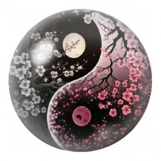 Cabochon en Verre Illustré Yin Yang Cerisiers Rose et Blanc 12 à 25mm pour la Création de Bijoux Fantaisie - DIY