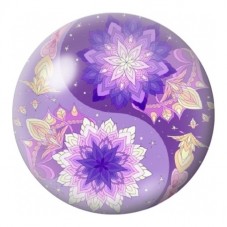 Cabochon en Verre Illustré Yin Yang Lotus Violets 12 à 25mm pour la Création de Bijoux Fantaisie - DIY