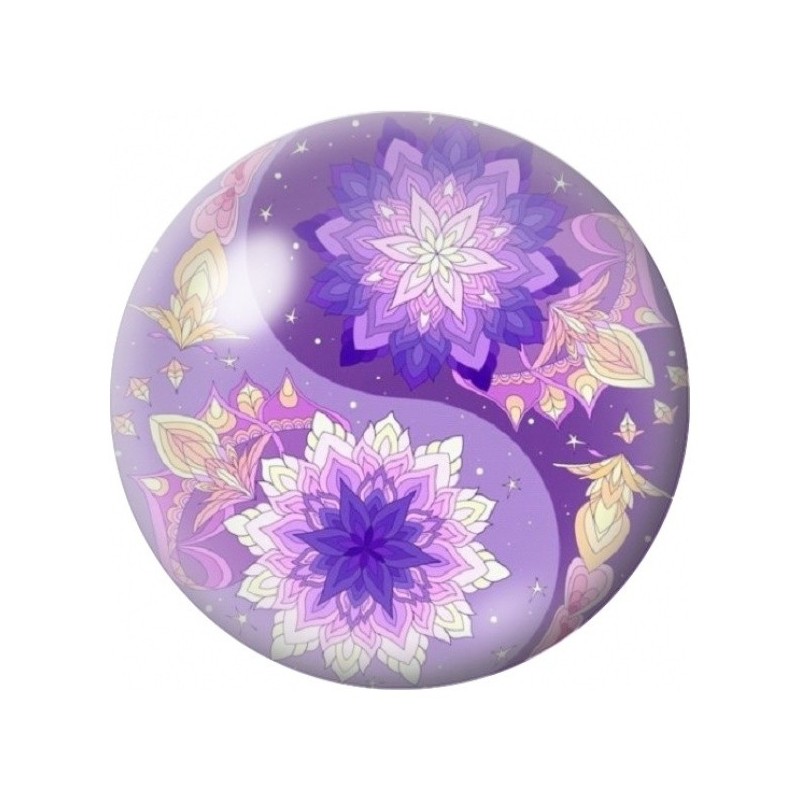 Cabochon en Verre Illustré Yin Yang Lotus Violets 12 à 25mm