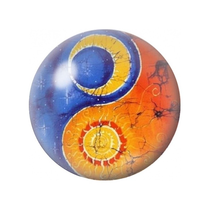 Cabochon en Verre Illustré Yin Yang Soleil et Lune Patiné 12 à 25mm