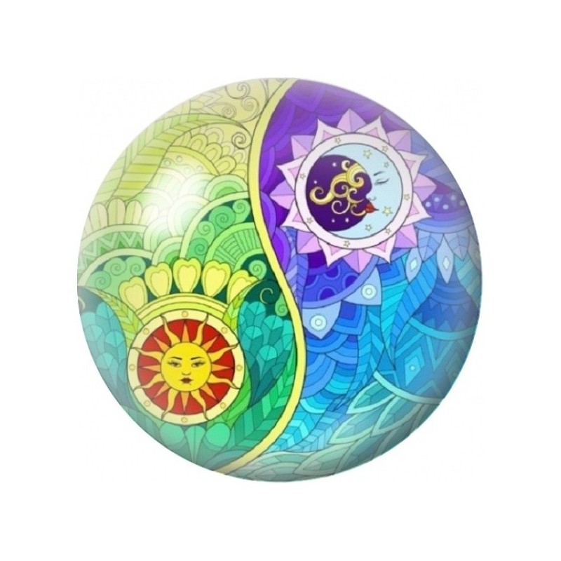 Cabochon en Verre Illustré Yin Yang Soleil et Lune Mandala 12 à 25mm