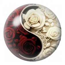 Cabochon en Verre Illustré Yin Yang Roses Noires et Blanches 12 à 25mm pour la Création de Bijoux Fantaisie - DIY