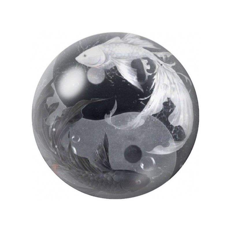 Cabochon en Verre Illustré Yin Yang Poissons Noir et Blanc 12 à 25mm