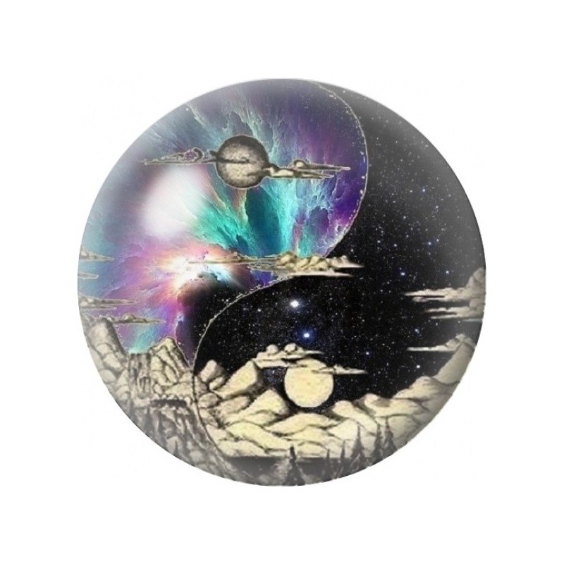 Cabochon en Verre Illustré Yin Yang Univers entre les Mains 12 à 25mm