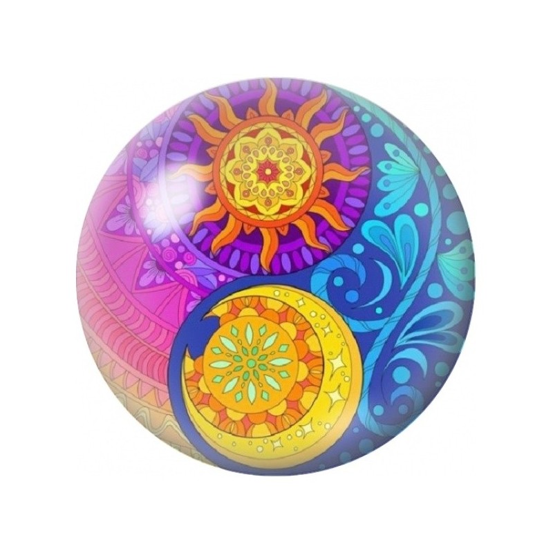 Cabochon en Verre Illustré Yin Yang Soleil et Lune Mandalas 12 à 25mm