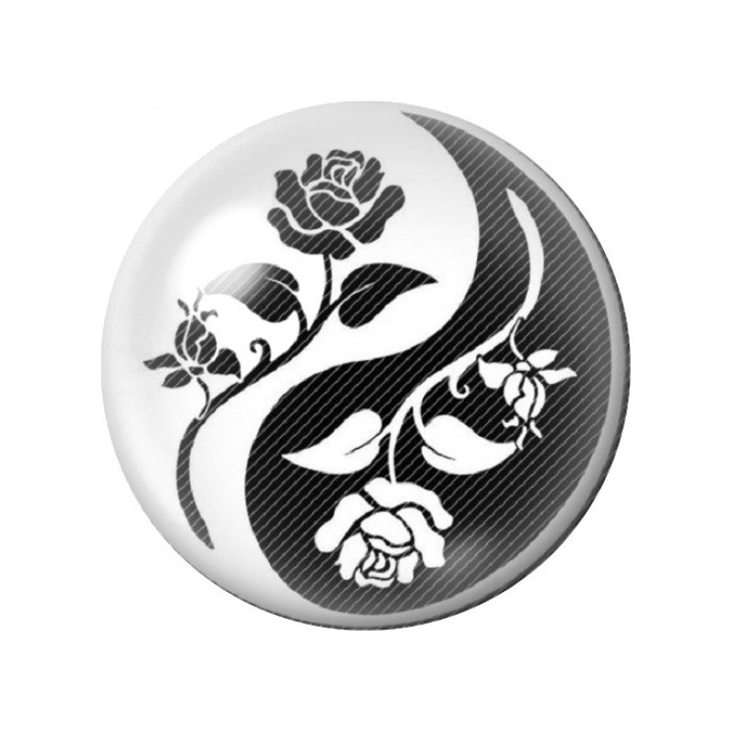 Cabochon en Verre Illustré Yin Yang Roses Noir et Blanc 12 à 25mm