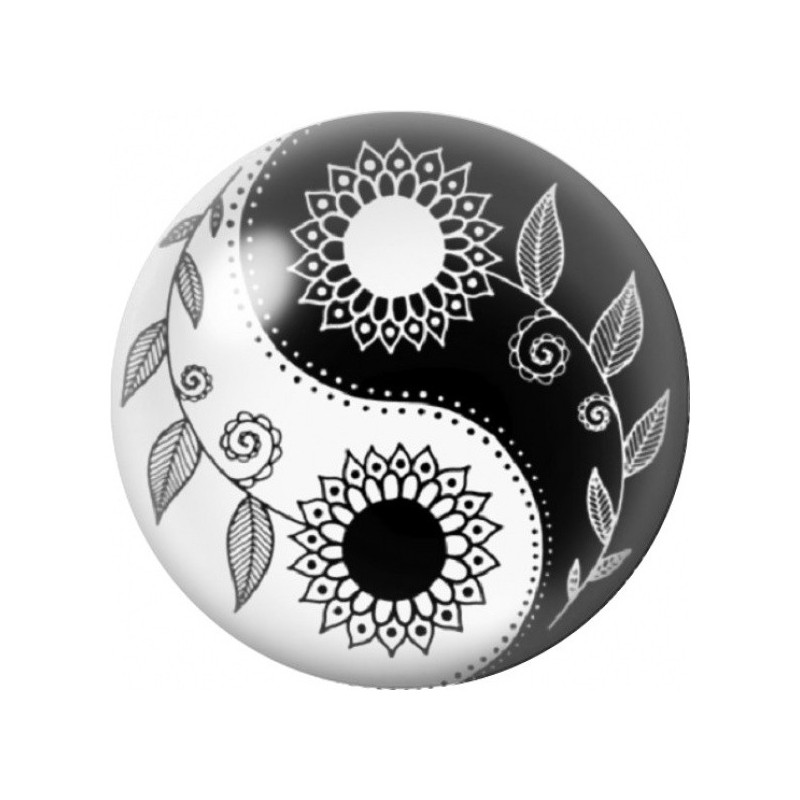 Cabochon en Verre Illustré Yin Yang Tournesols Noir et Blanc 12 à 25mm
