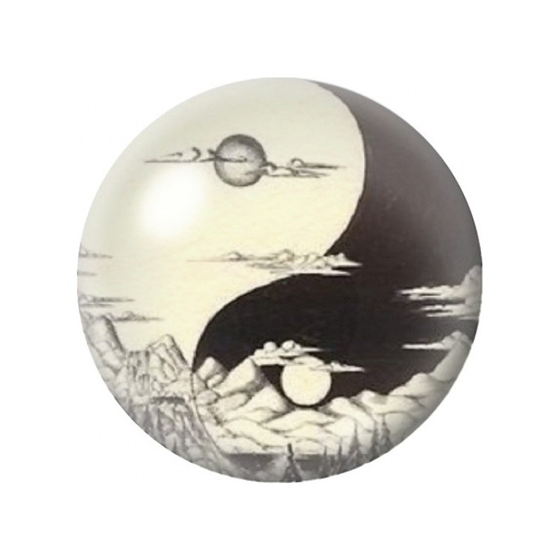 Cabochon en Verre Illustré Yin Yang Paysage entre les Mains 12 à 25mm