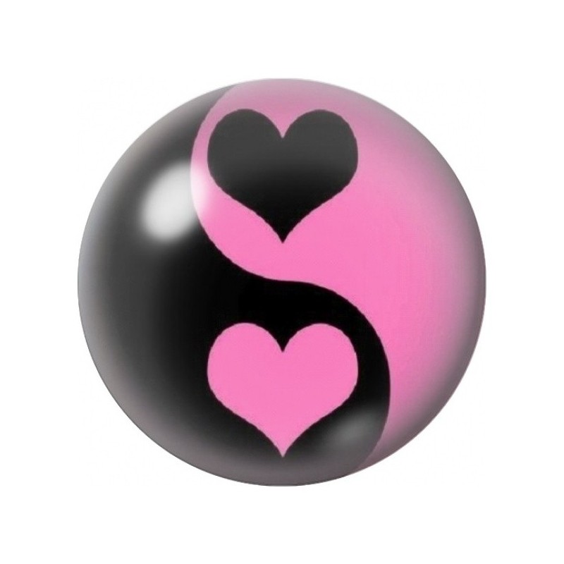 Cabochon en Verre Illustré Yin Yang Cœurs Noir et Rose 12 à 25mm