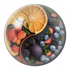 Cabochon en Verre Illustré Yin Yang Fruits Colorés 12 à 25mm pour la Création de Bijoux Fantaisie - DIY