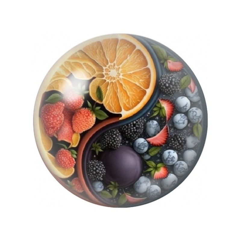 Cabochon en Verre Illustré Yin Yang Fruits Colorés 12 à 25mm