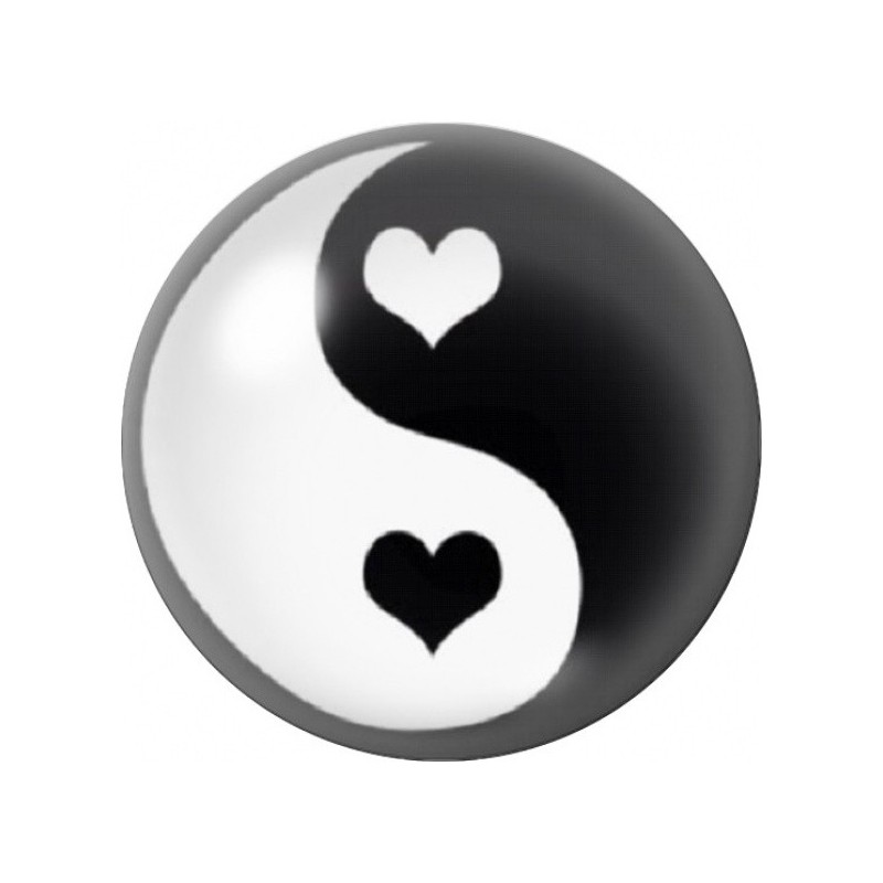 Cabochon en Verre Illustré Yin Yang aux Cœurs Noir et Blanc 12 à 25mm