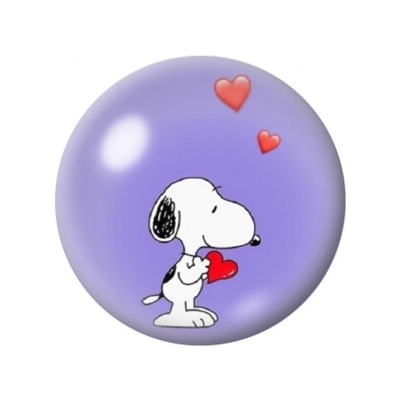 Cabochon en Verre Illustré Snoopy et les Cœurs sur Fond Mauve 12 à 25mm