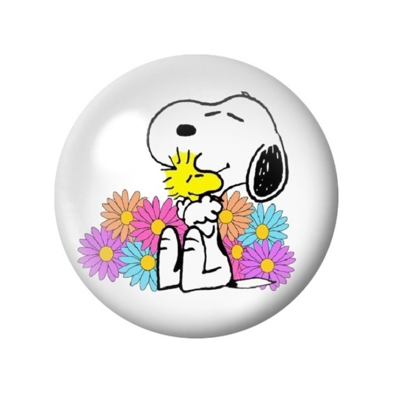 Cabochon en Verre Illustré Snoopy et Woodstock parmi les Fleurs 12 à 25mm