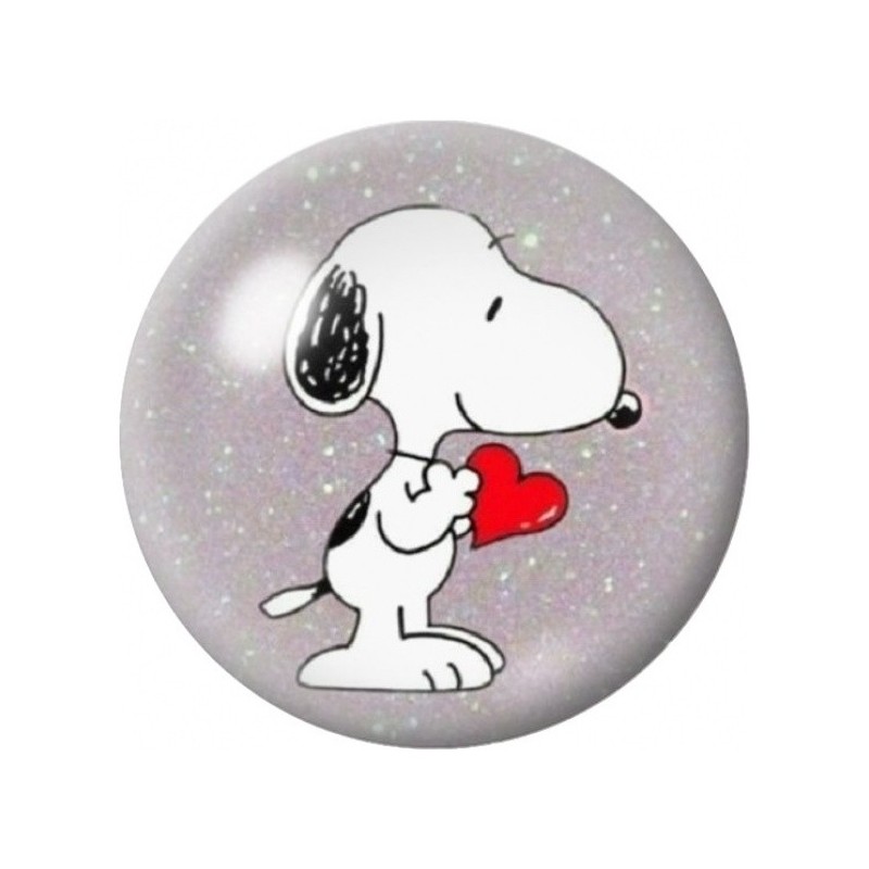 Cabochon en Verre Illustré Snoopy au Cœur sur Fond Scintillant 12 à 25mm