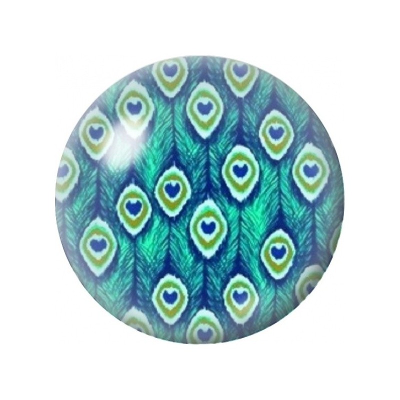 Cabochon en Verre Illustré Motif de Plumes de Paon 12 à 25mm