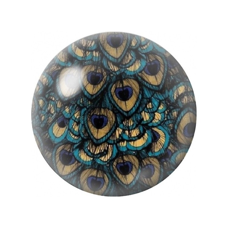 Cabochon en Verre Illustré Mosaïque de Plumes de Paon 12 à 25mm