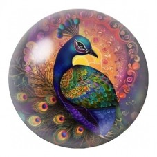 Cabochon en Verre Illustré Paon Ornemental Violet et Or 12 à 25mm pour la Création de Bijoux Fantaisie - DIY