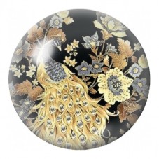 Cabochon en Verre Illustré Paon Doré parmi les Fleurs 12 à 25mm pour la Création de Bijoux Fantaisie - DIY