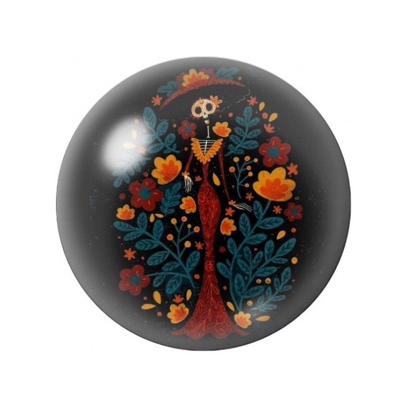 Cabochon en Verre Illustré Femme Squelette Fleurie 12 à 25mm