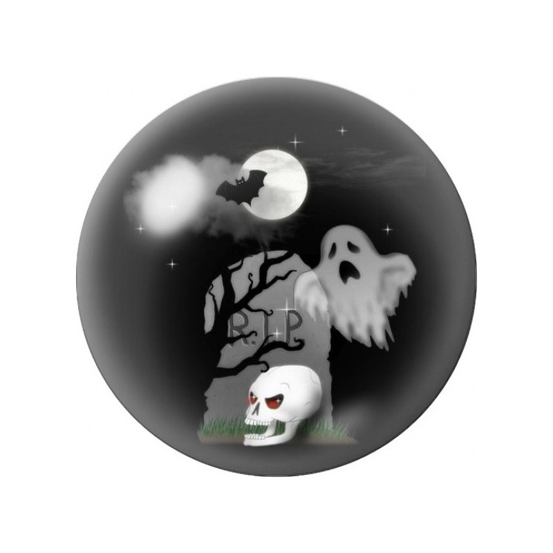 Cabochon en Verre Illustré Fantôme et Crâne sous la Lune 12 à 25mm