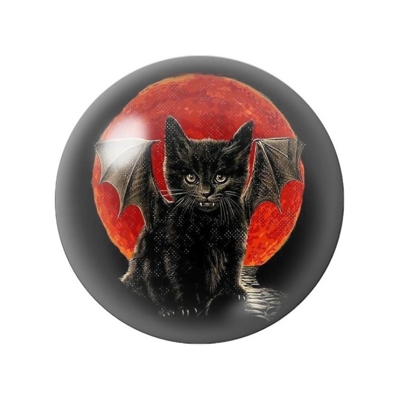 Cabochon en Verre Illustré Chaton Noir aux Ailes de Dragon 12 à 25mm