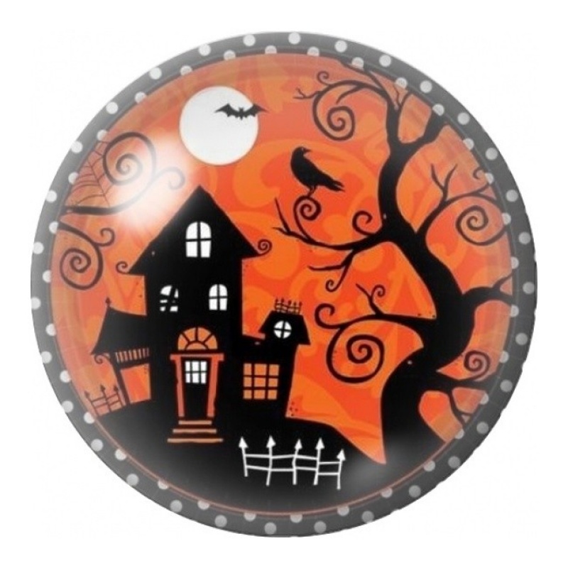Cabochon en Verre Illustré Maison Hantée et Chat Noir 12 à 25mm