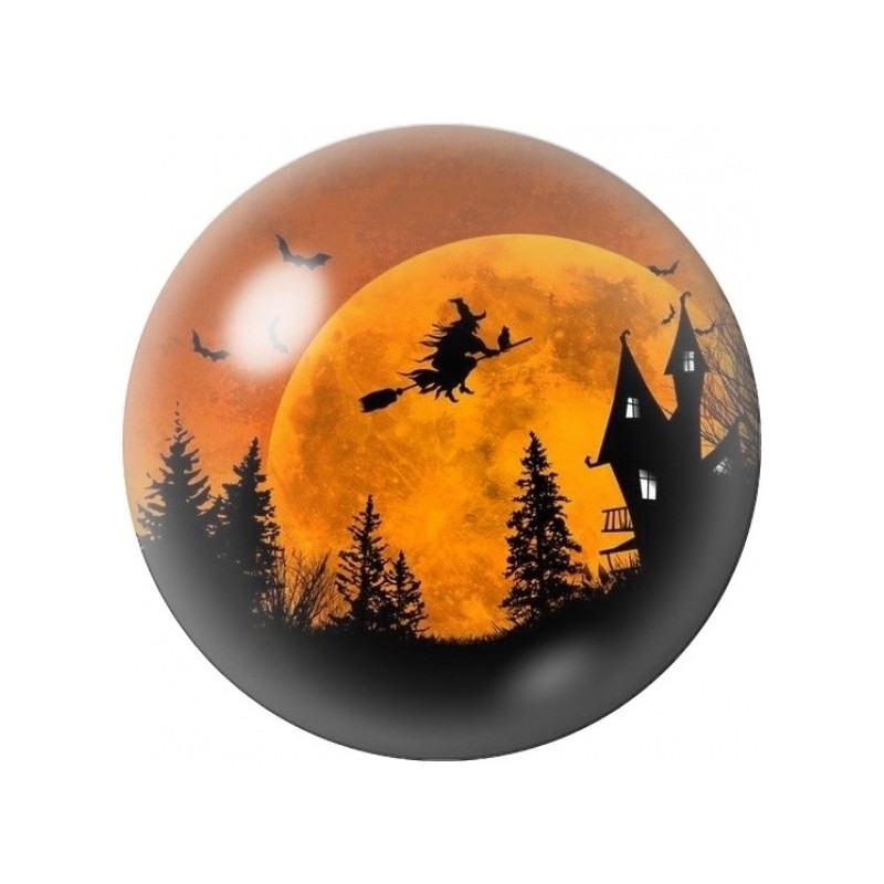 Cabochon en Verre Illustré Sorcière au-dessus du Château 12 à 25mm