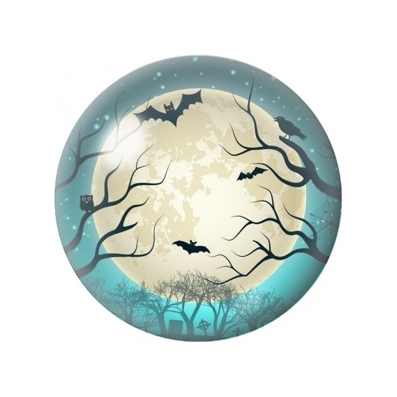 Cabochon en Verre Illustré Pleine Lune et Arbres Noirs 12 à 25mm