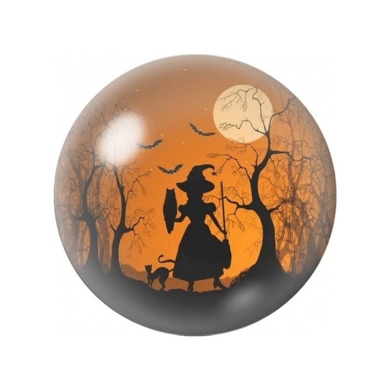 Cabochon en Verre Illustré Sorcière et Chat sous la Lune 12 à 25mm