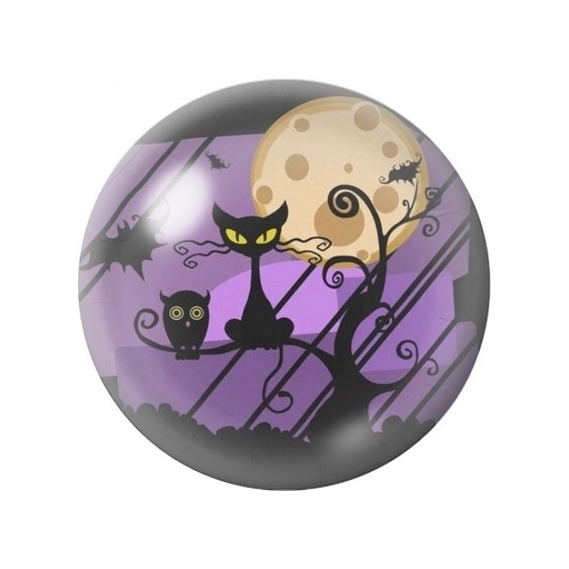Cabochon en Verre Illustré Chats Noirs sous la Lune 12 à 25mm