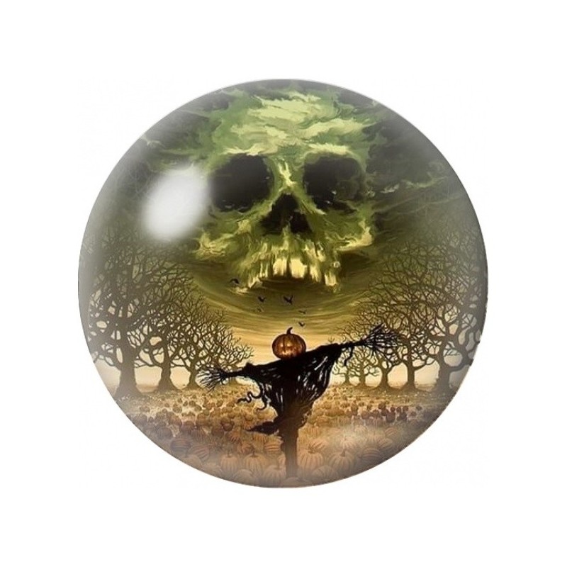 Cabochon en Verre Illustré Crâne dans les Nuages Verts 12 à 25mm