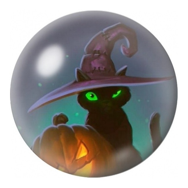 Cabochon en Verre Illustré Chat Sorcier aux Yeux Verts 12 à 25mm