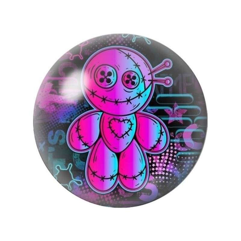 Cabochon en Verre Illustré Poupée Vaudou Rose 12 à 25mm
