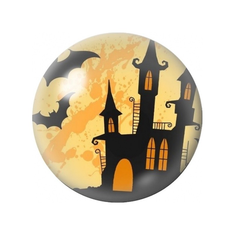 Cabochon en Verre Illustré Château Noir sous la Lune Orange 12 à 25mm