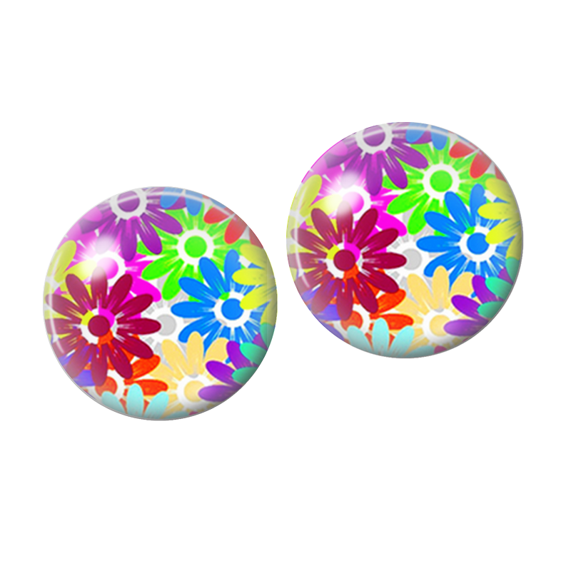 2 Cabochons en Verre Illustré Fleurs Tropicales Colorées 10mm