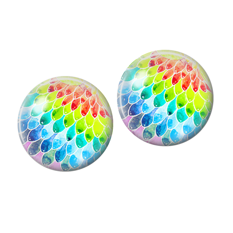 2 Cabochons en Verre Illustré Écailles Arc-en-Ciel 10mm