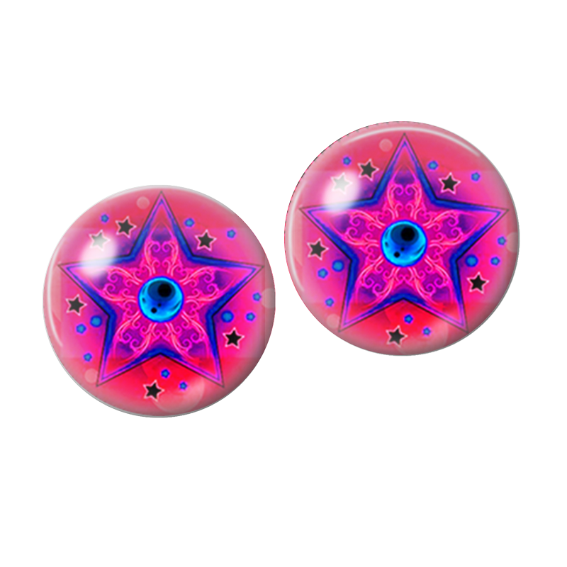 2 Cabochons en Verre Illustré Étoile Rose et Bleue 10mm