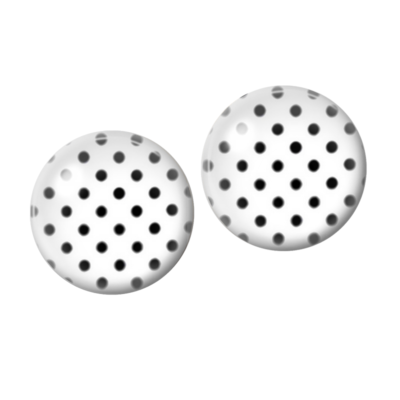 2 Cabochons en Verre Illustré Blanc à Pois Noirs 10mm