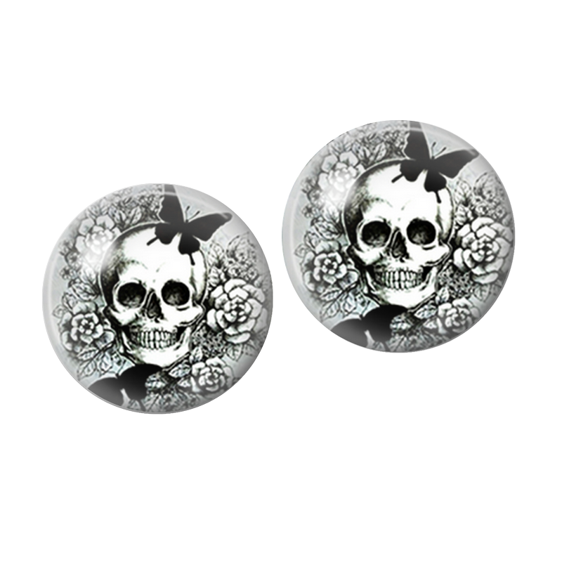 2 Cabochons en Verre Illustré Crâne aux Roses Noires 10mm